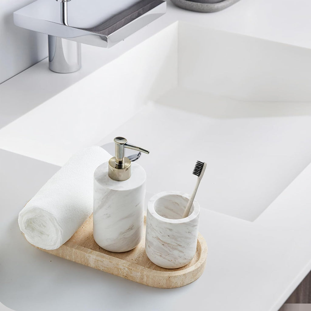 Italian Travertine Stone Tray – 30 x 12.7 cm Natural Marble Storage Organiser for Jewellery, Candles & Perfume, Bathroom, Dresser & Kitchen Decor (Beige)